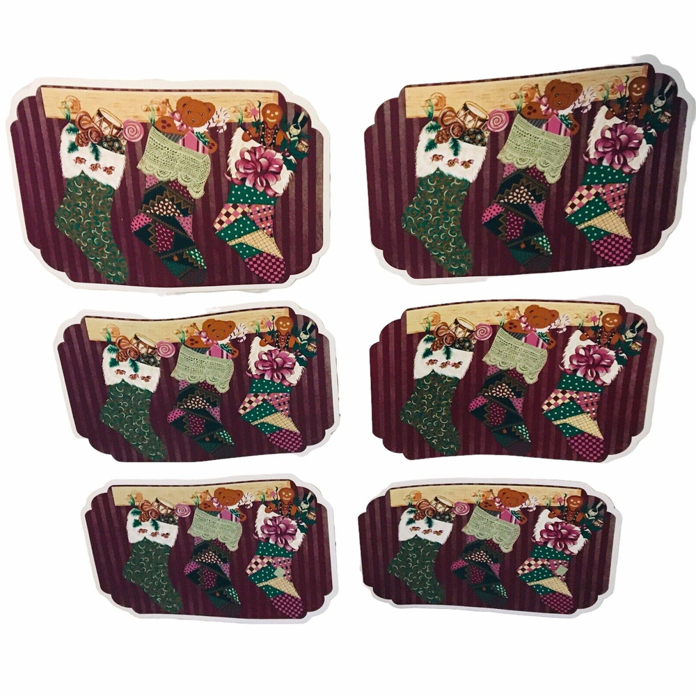 Vintage Town & Country Vinyl Christmas Placemats Lot of 6 Stockings Holiday Fun
